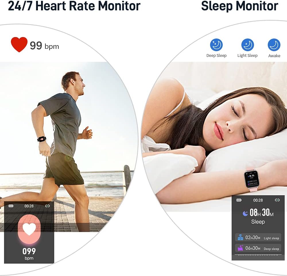 Smart Watch & Fitness Tracker — 1.69 inch HR & Sleep Monitor, IP68 Waterproof