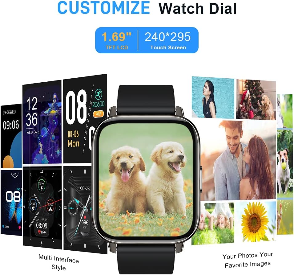 Smart Watch & Fitness Tracker — 1.69 inch HR & Sleep Monitor, IP68 Waterproof