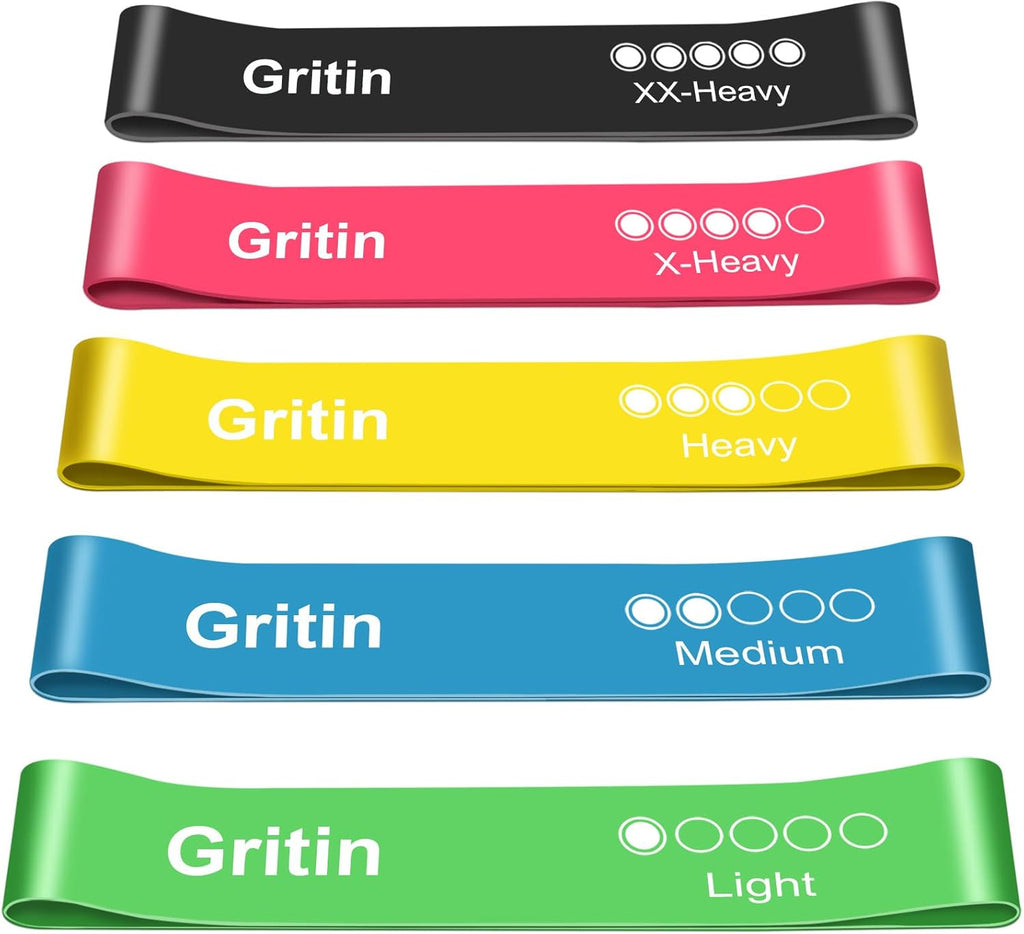 Gritin Resistance Bands Set of 5 — Loop Bands for Home Gym, Yoga & Training