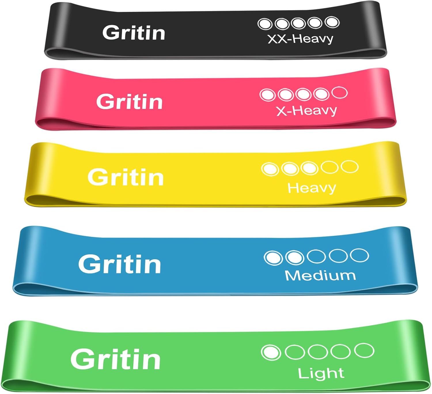 Gritin Resistance Bands Set of 5 — Loop Bands for Home Gym, Yoga & Training
