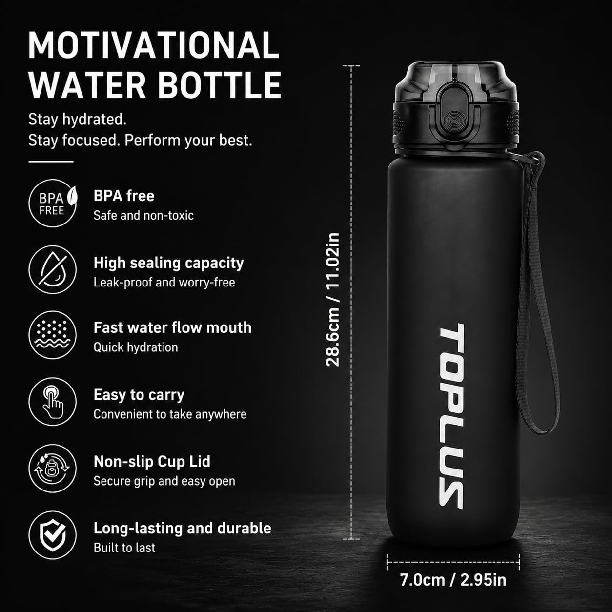 TOPLUS 1L BPA-Free Sports Water Bottle — Lightweight Gym, Running & Hiking Bottle