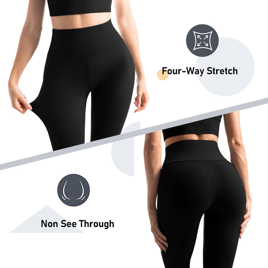 Leafigure 2-Pack Women's Gym Leggings — High Waist Opaque Workout Leggings with Pockets