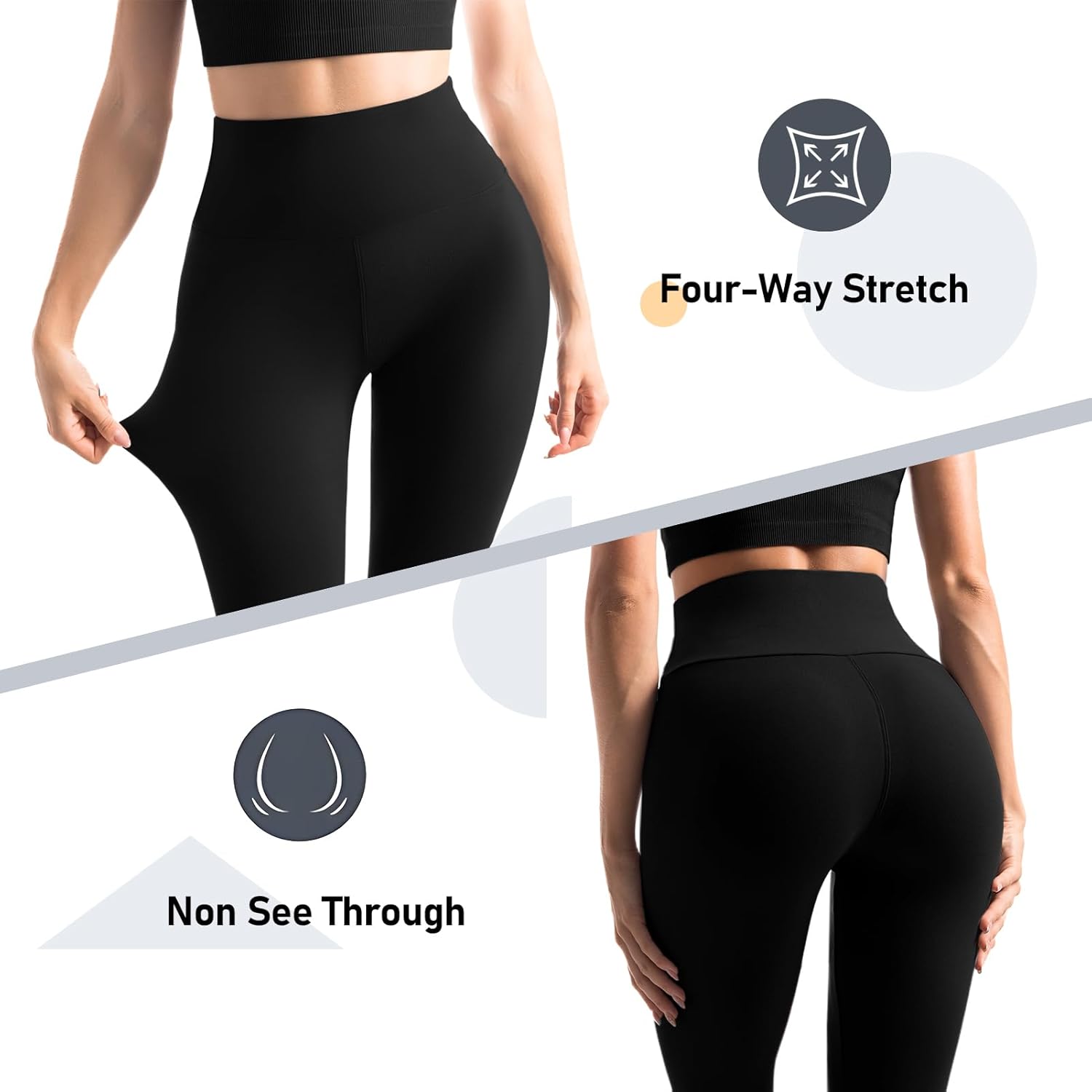 Leafigure 2-Pack Women's Gym Leggings — High Waist Opaque Workout Leggings with Pockets