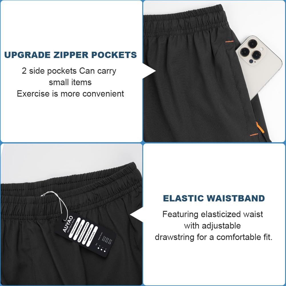 AUYAO Men's Running Shorts — Quick-Dry Gym Shorts with Zip Pockets