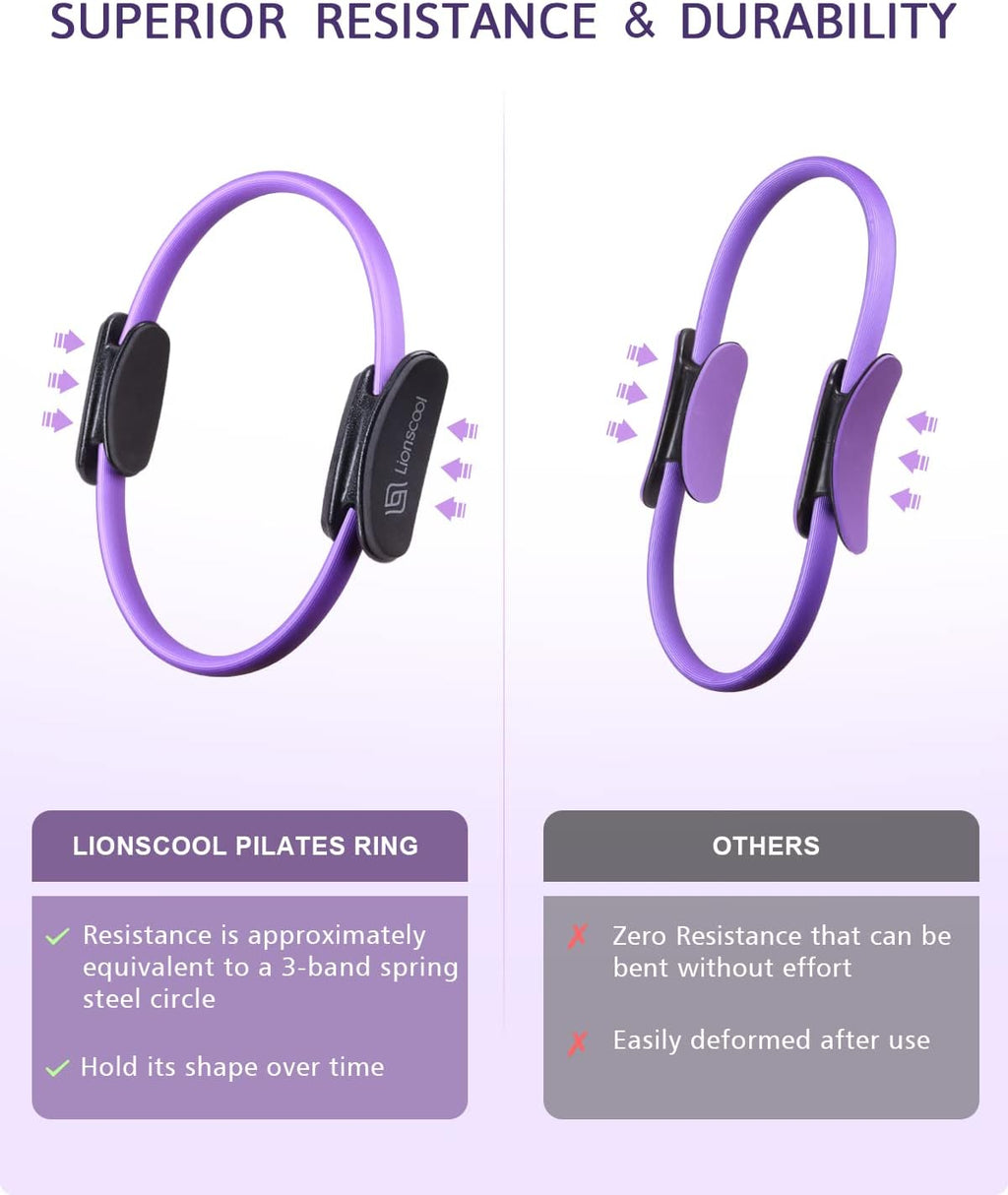 LIONSCOOL Pilates Ring Set — 14 inch Magic Circle with Mini Ball & Bands