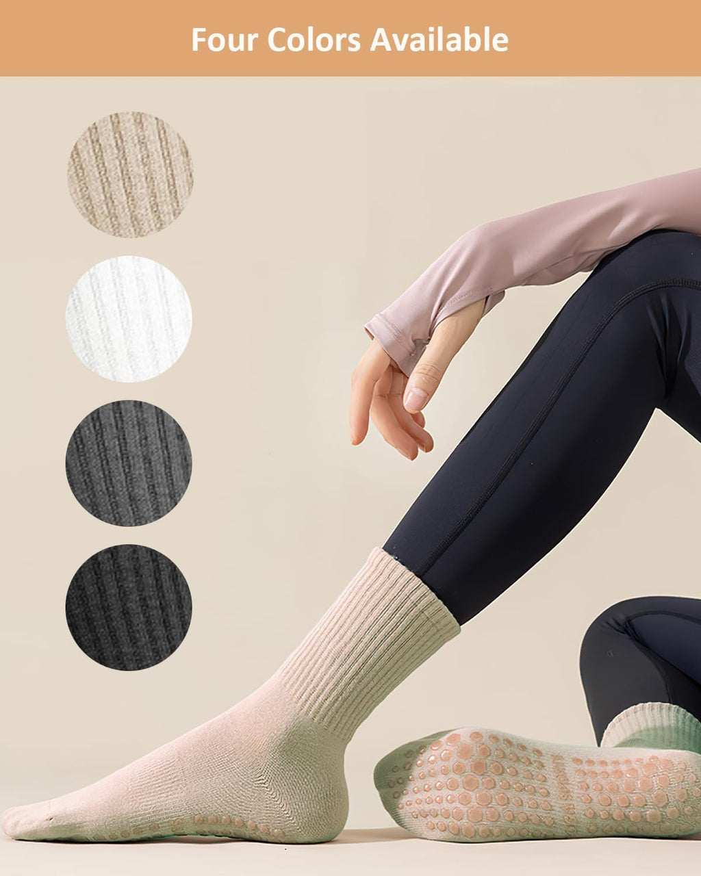 Yikki Pilates Grip Socks 4 Pairs — Non-Slip Yoga & Reformer Socks for Women