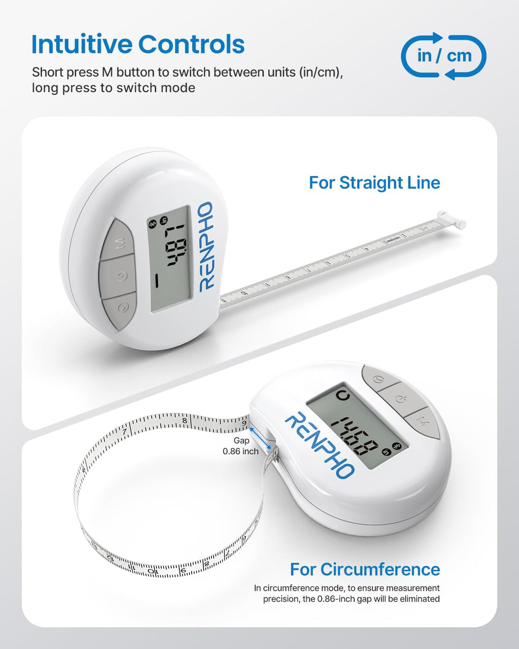 RENPHO Smart Tape Measure — App Body Measurement Tool for Fitness & Weight Loss