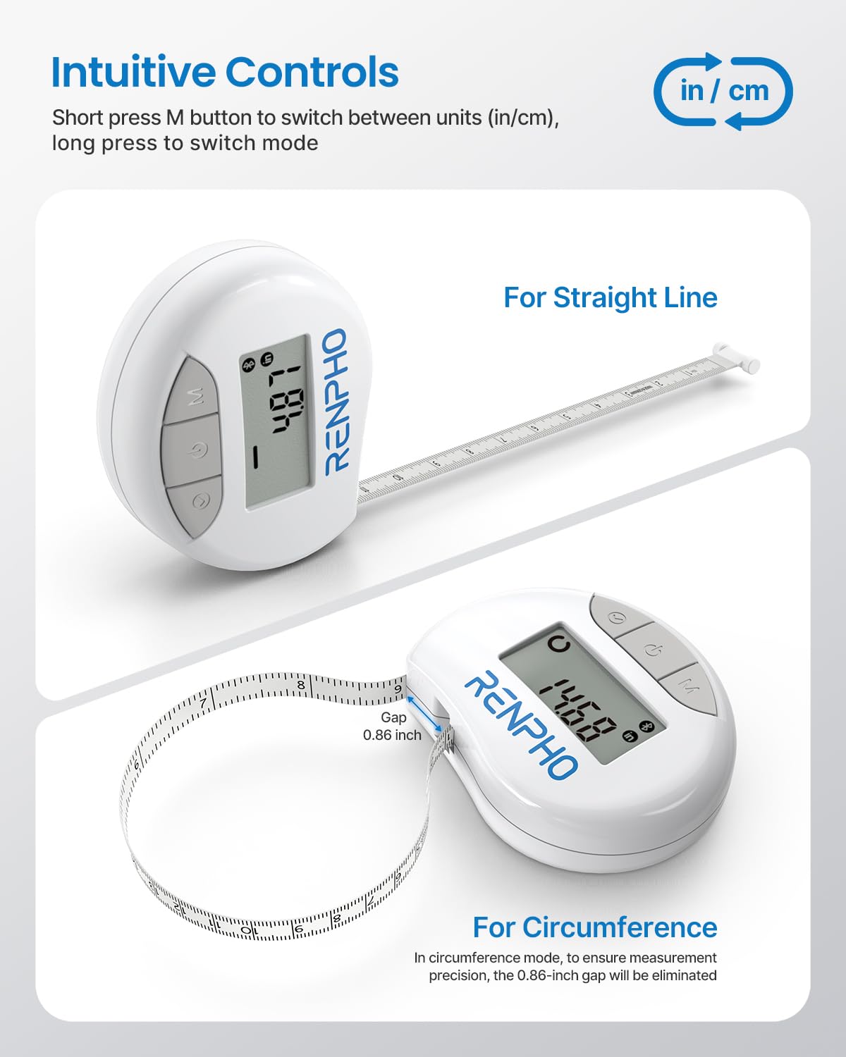 RENPHO Smart Tape Measure — App Body Measurement Tool for Fitness & Weight Loss