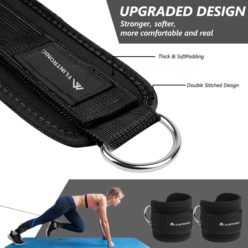 Flintronic Ankle Straps for Cable Machine — Adjustable Neoprene Gym Ankle Cuffs