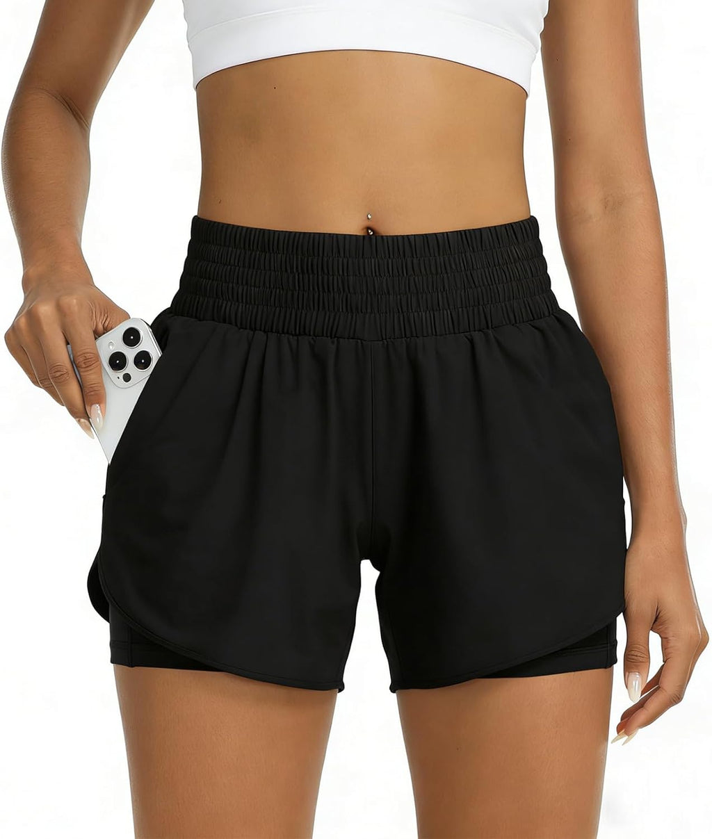 Women's 2-in-1 Running Shorts with Phone Pocket — Lightweight Gym & Yoga Shorts
