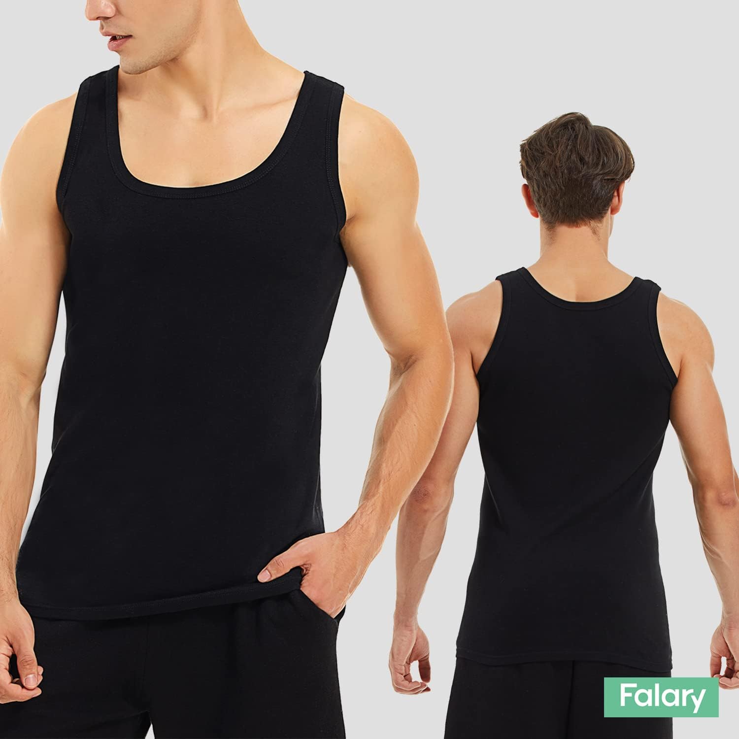 FALARY Men's Vest Tops 5-Pack — 100% Cotton Fitted Gym Tank Tops