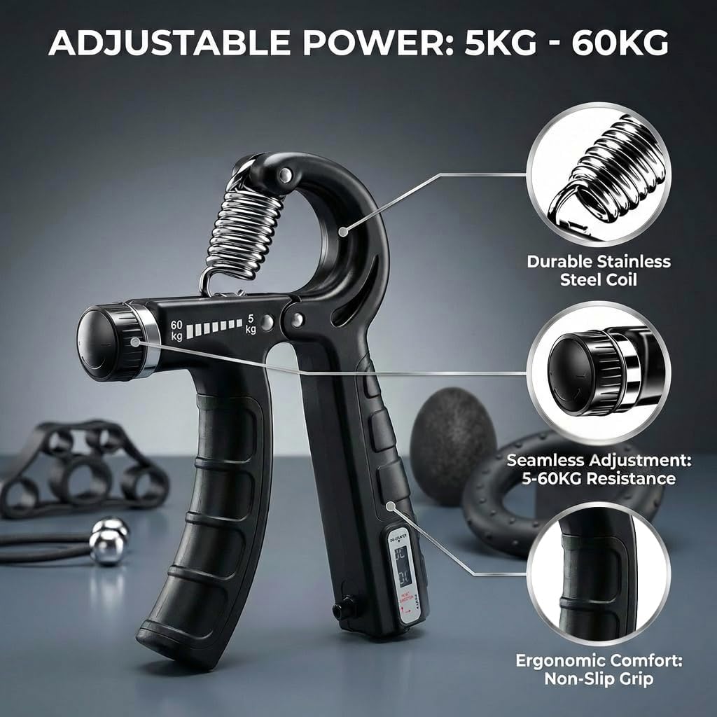 Vexloria Hand Grip Strengthener — Adjustable Forearm Trainer with Counter