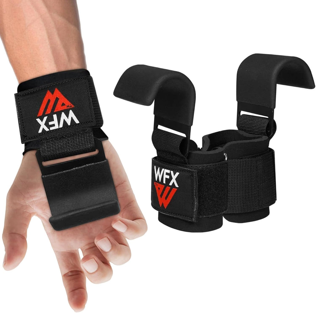 Weight Lifting Hooks — Non-Slip Rubber Grips with Neoprene Wrist Support Padding