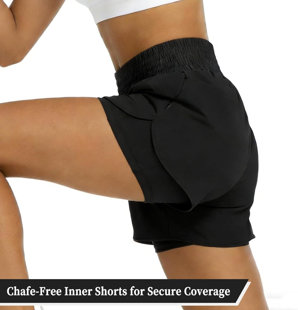 Women's 2-in-1 Running Shorts with Phone Pocket — Lightweight Gym & Yoga Shorts