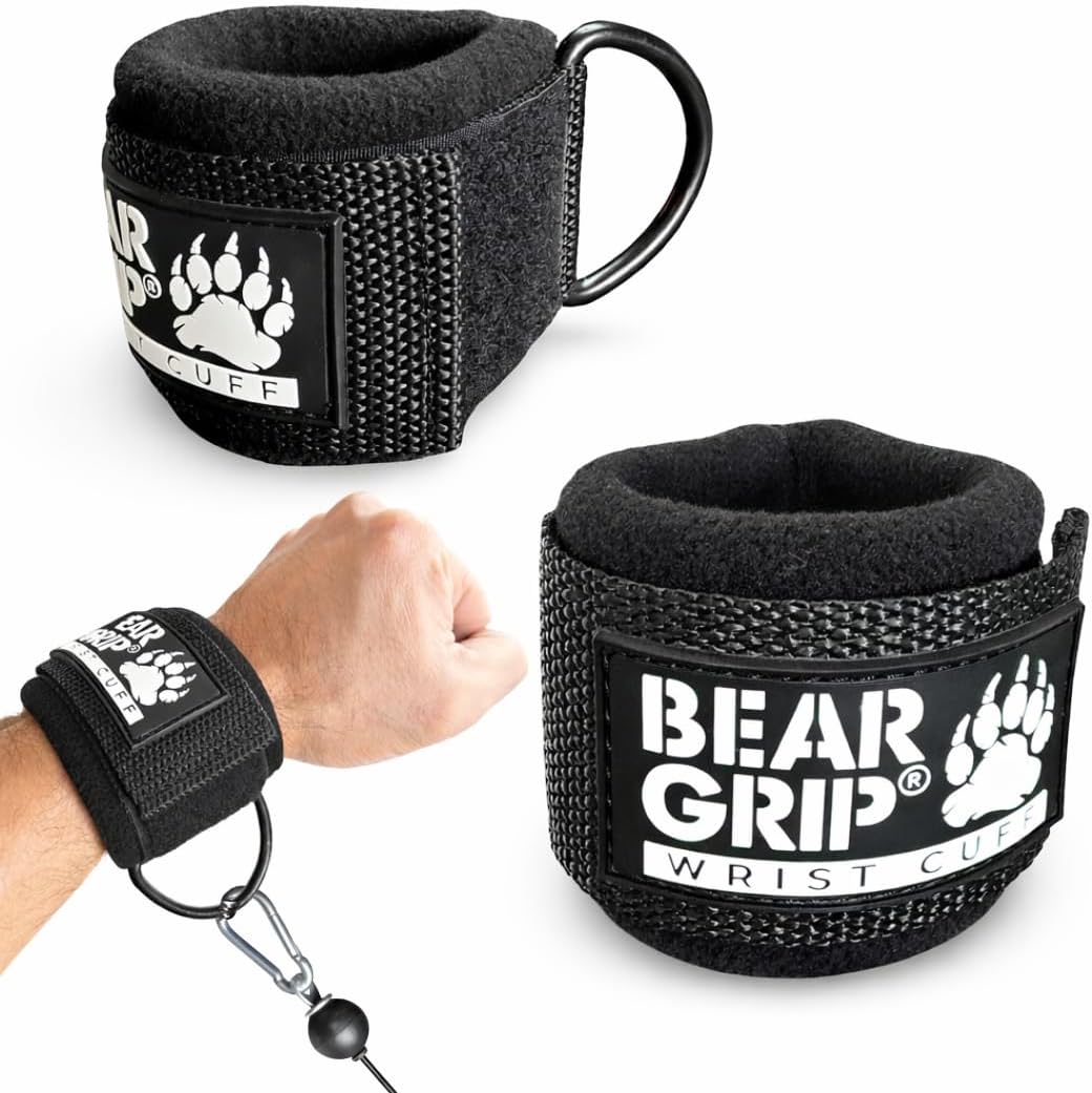 BEAR GRIP Ankle Straps for Cable Machines — Adjustable Gym Cuffs, Men & Women