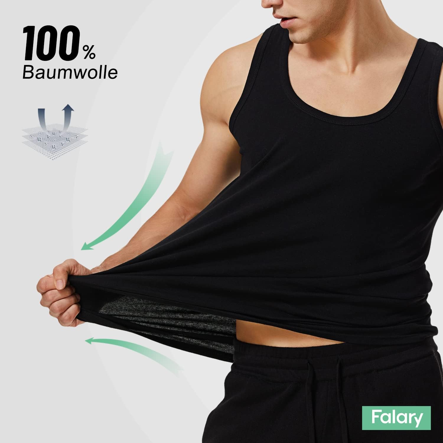 FALARY Men's Vest Tops 5-Pack — 100% Cotton Fitted Gym Tank Tops