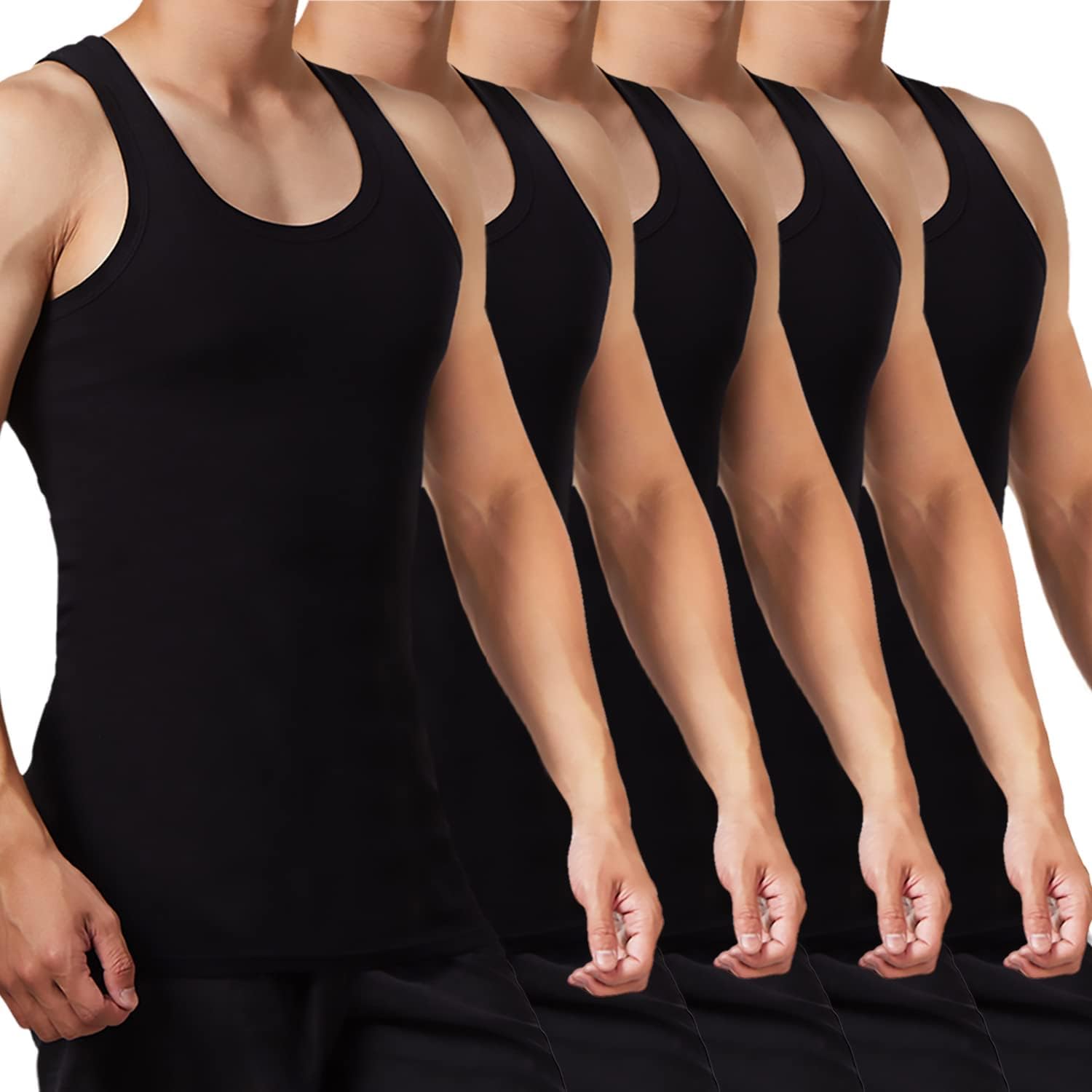 FALARY Men's Vest Tops 5-Pack — 100% Cotton Fitted Gym Tank Tops