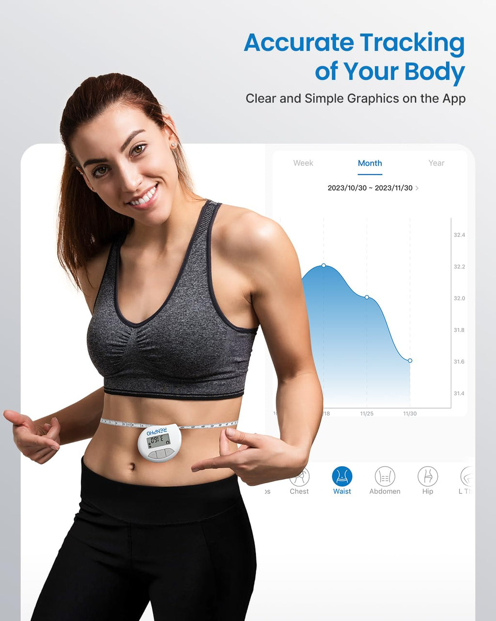 RENPHO Smart Tape Measure — App Body Measurement Tool for Fitness & Weight Loss