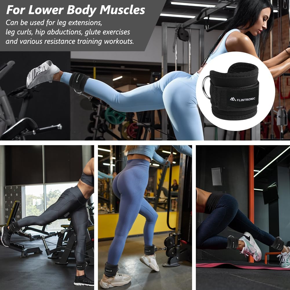 Flintronic Ankle Straps for Cable Machine — Adjustable Neoprene Gym Ankle Cuffs