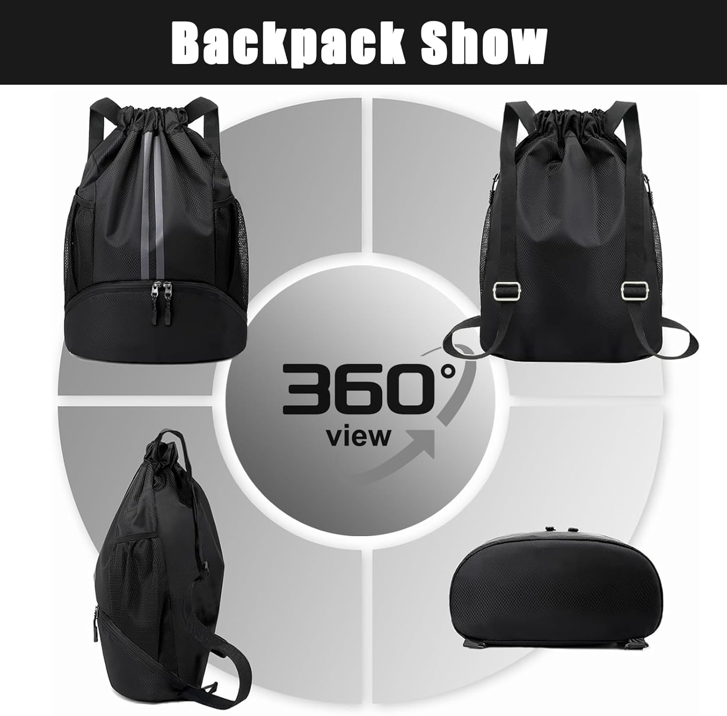 Sioloc Waterproof Drawstring Backpack — Gym & Swim Bag with Shoe Compartment