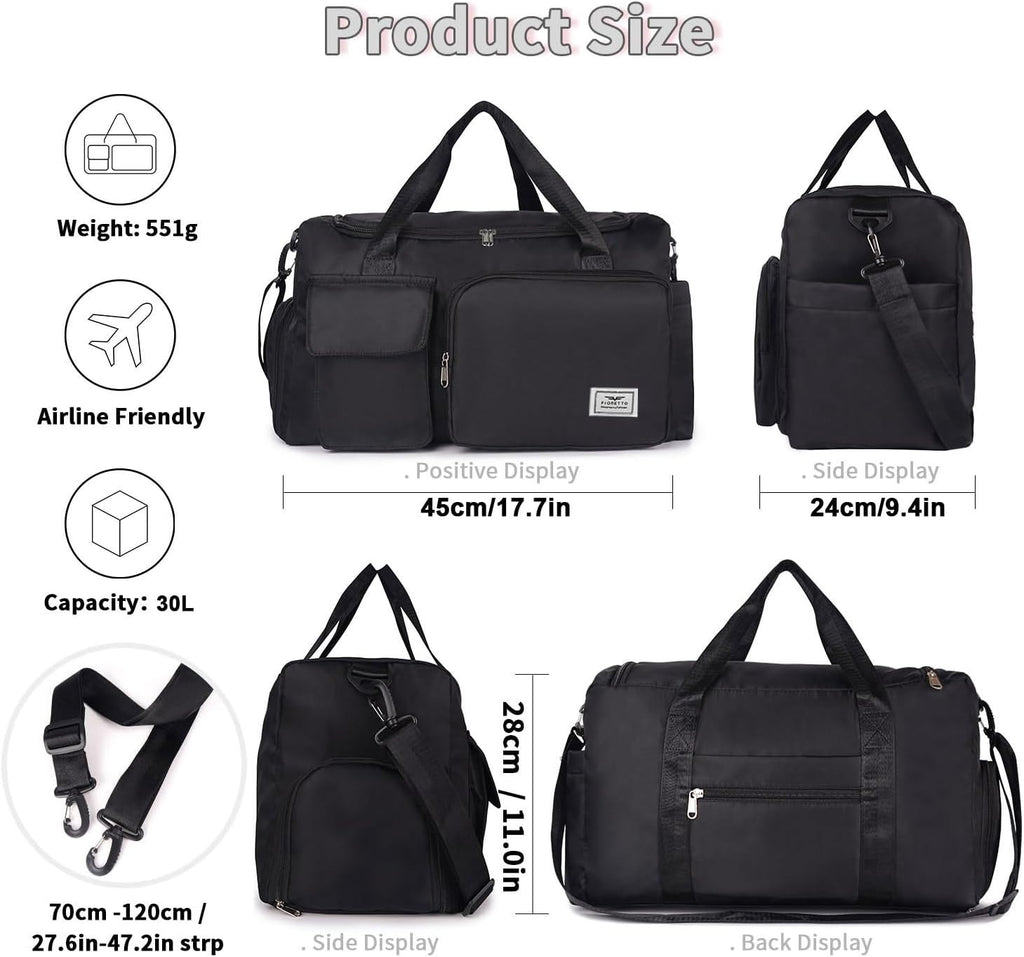 FIORETTO Sports Gym Duffle Bag — Water Resistant Holdall with Shoe Compartment