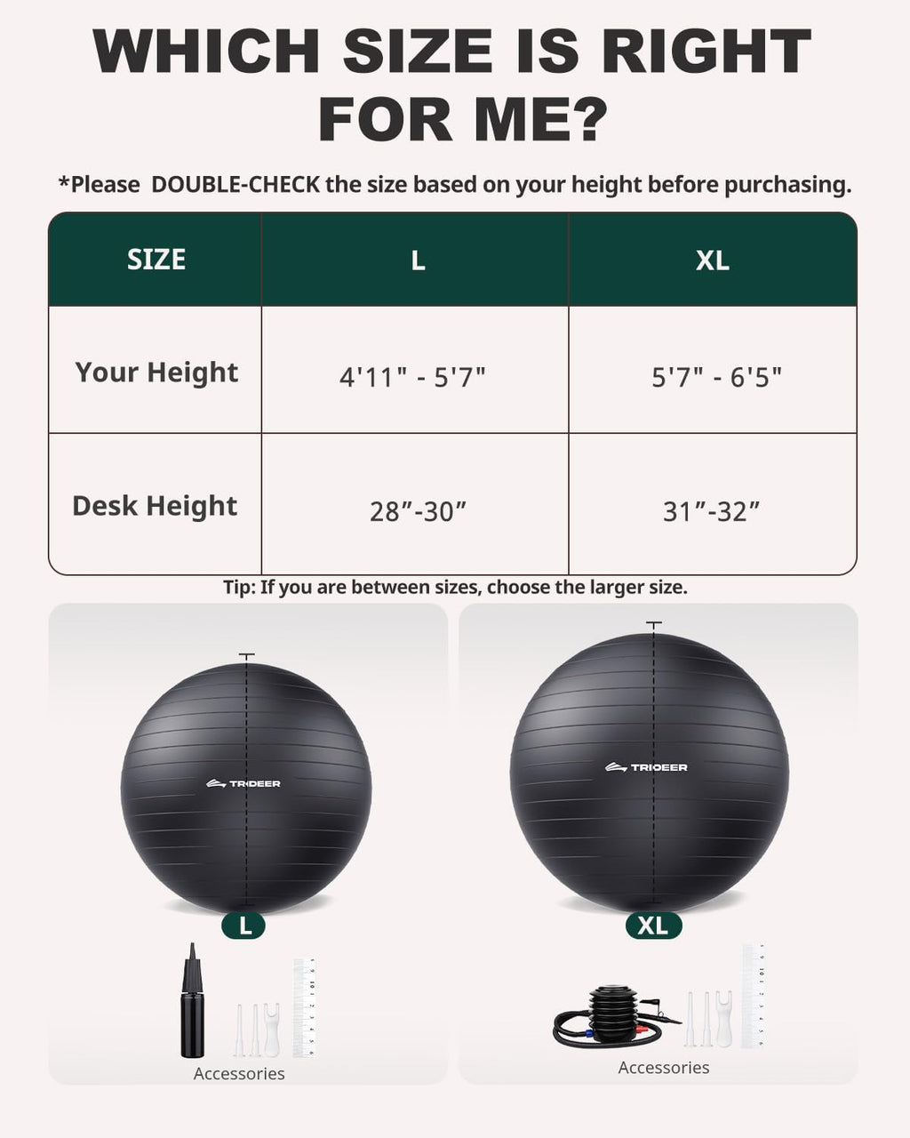 Trideer Exercise & Yoga Ball — Anti-Burst Gym Ball for Pilates & Office Chair