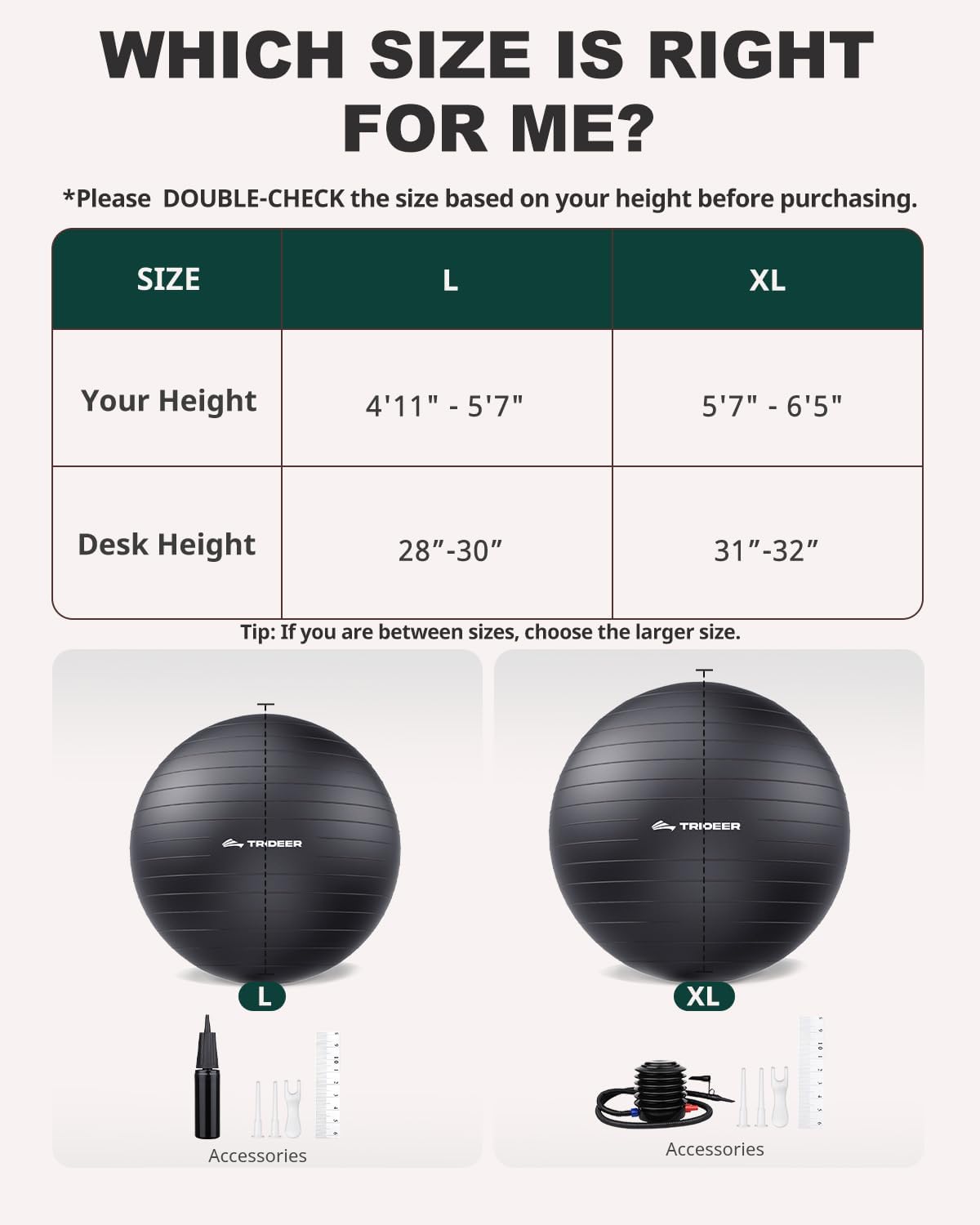 Trideer Exercise & Yoga Ball — Anti-Burst Gym Ball for Pilates & Office Chair