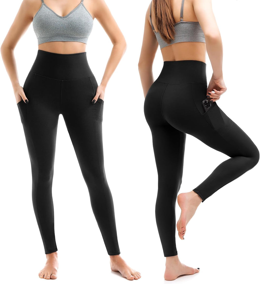 Leafigure 2-Pack Women's Gym Leggings — High Waist Opaque Workout Leggings with Pockets