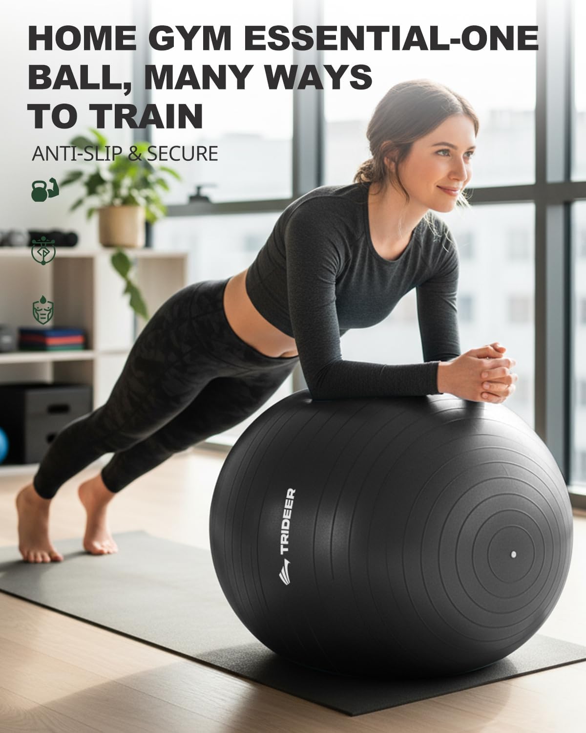 Trideer Exercise & Yoga Ball — Anti-Burst Gym Ball for Pilates & Office Chair