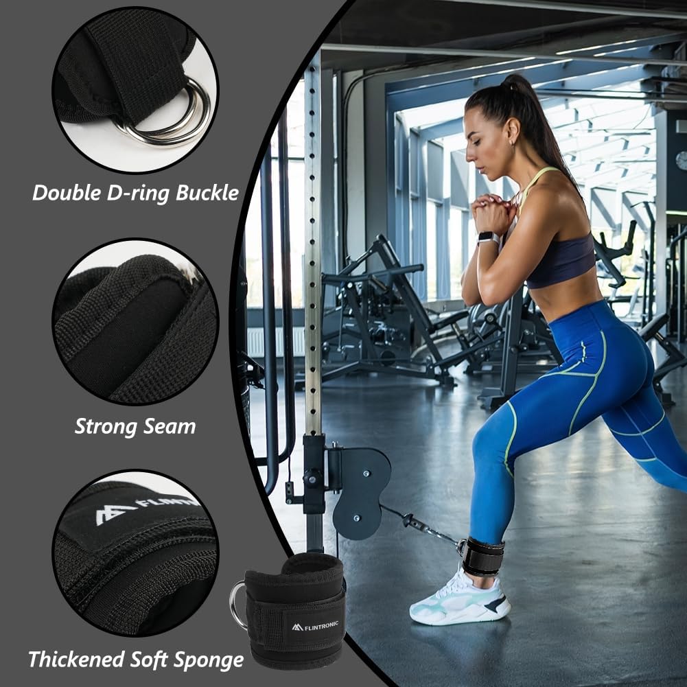 Flintronic Ankle Straps for Cable Machine — Adjustable Neoprene Gym Ankle Cuffs