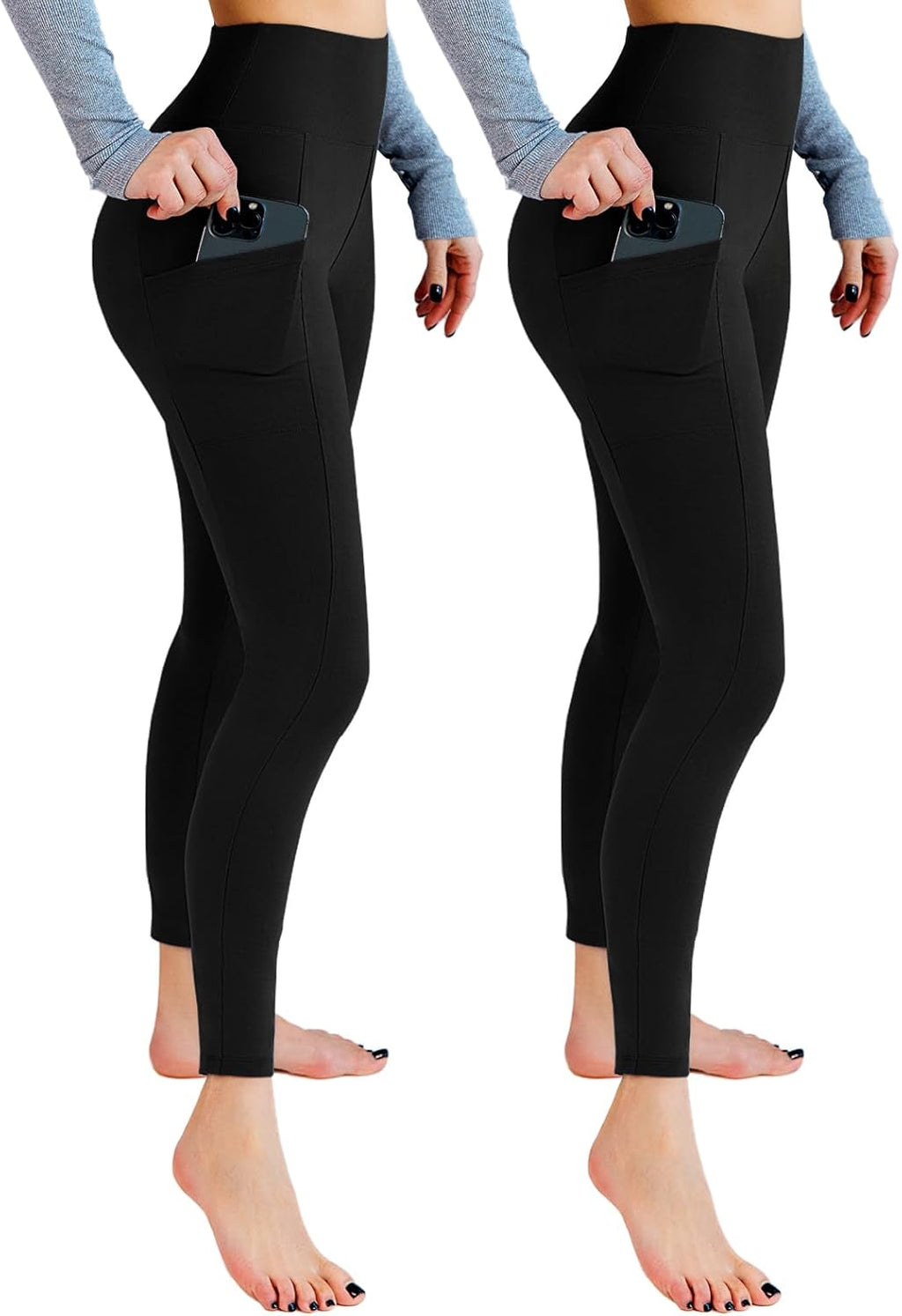 Leafigure 2-Pack Women's Gym Leggings — High Waist Opaque Workout Leggings with Pockets