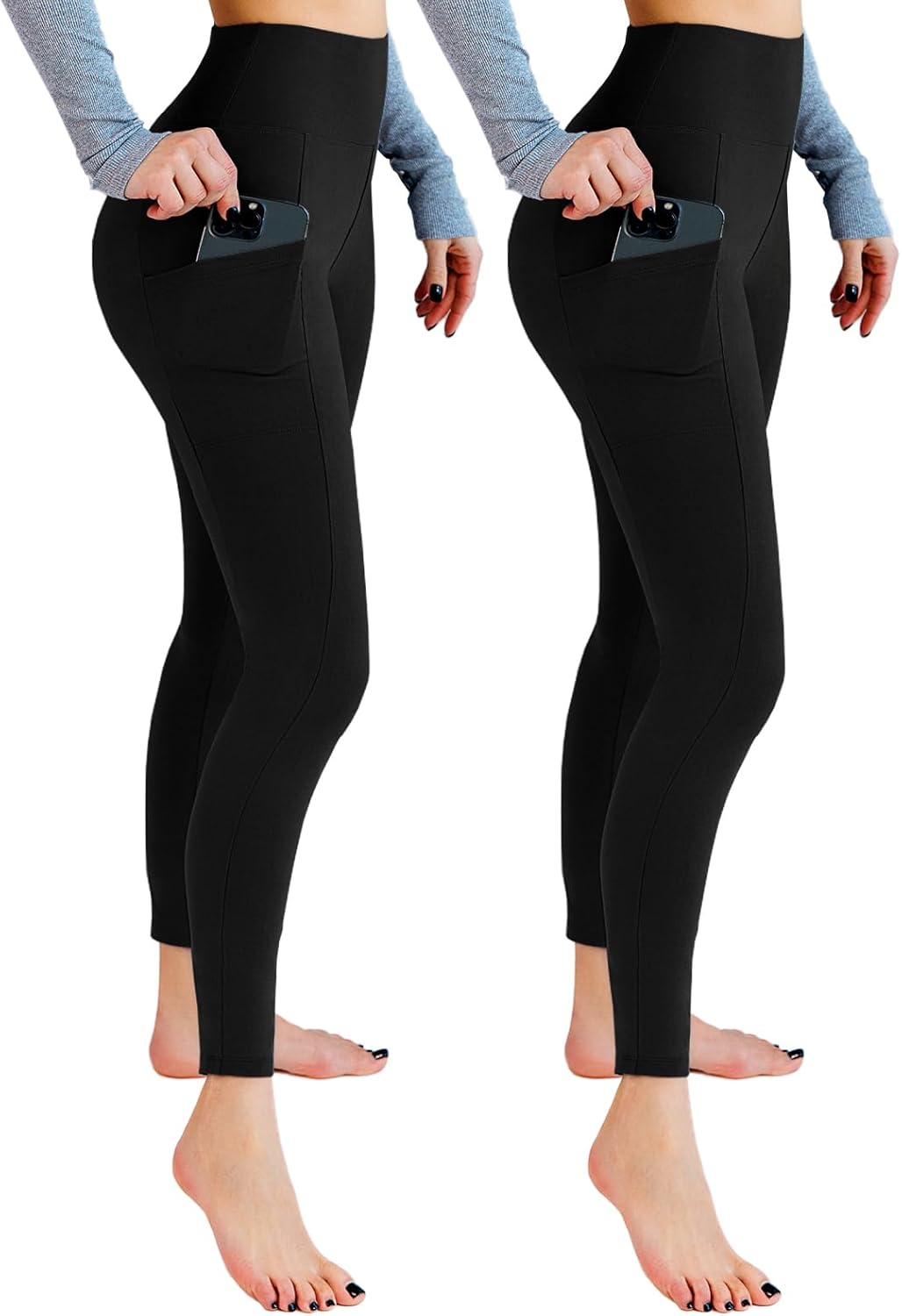 Leafigure 2-Pack Women's Gym Leggings — High Waist Opaque Workout Leggings with Pockets