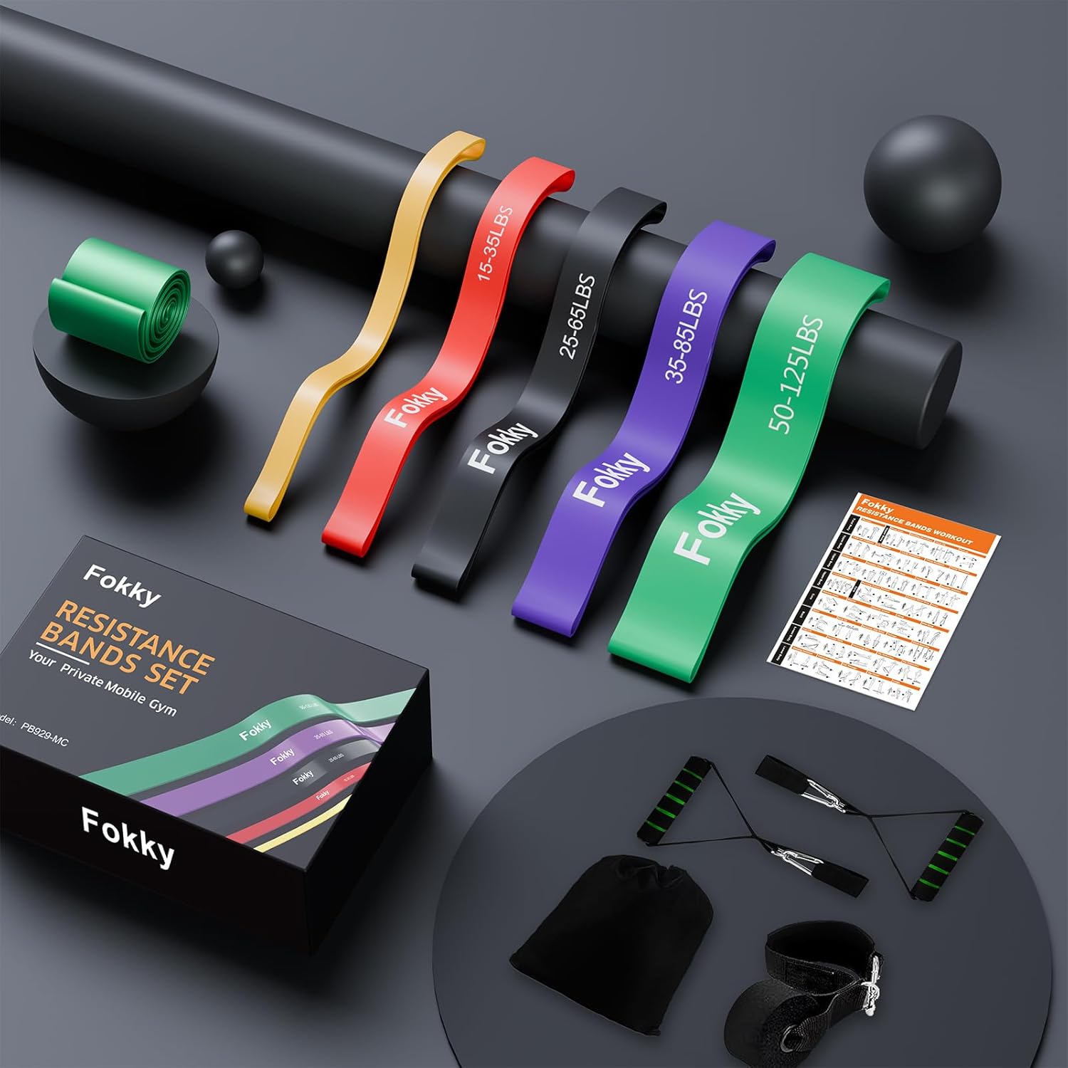 Fokky Resistance Bands Set — 5-Level Tube Bands with Handles & Door Anchor