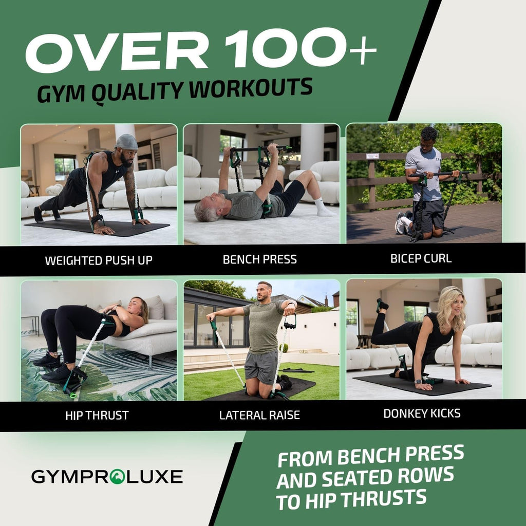 Gymproluxe Portable Resistance Band & Bar Set — 90KG Home Gym Equipment