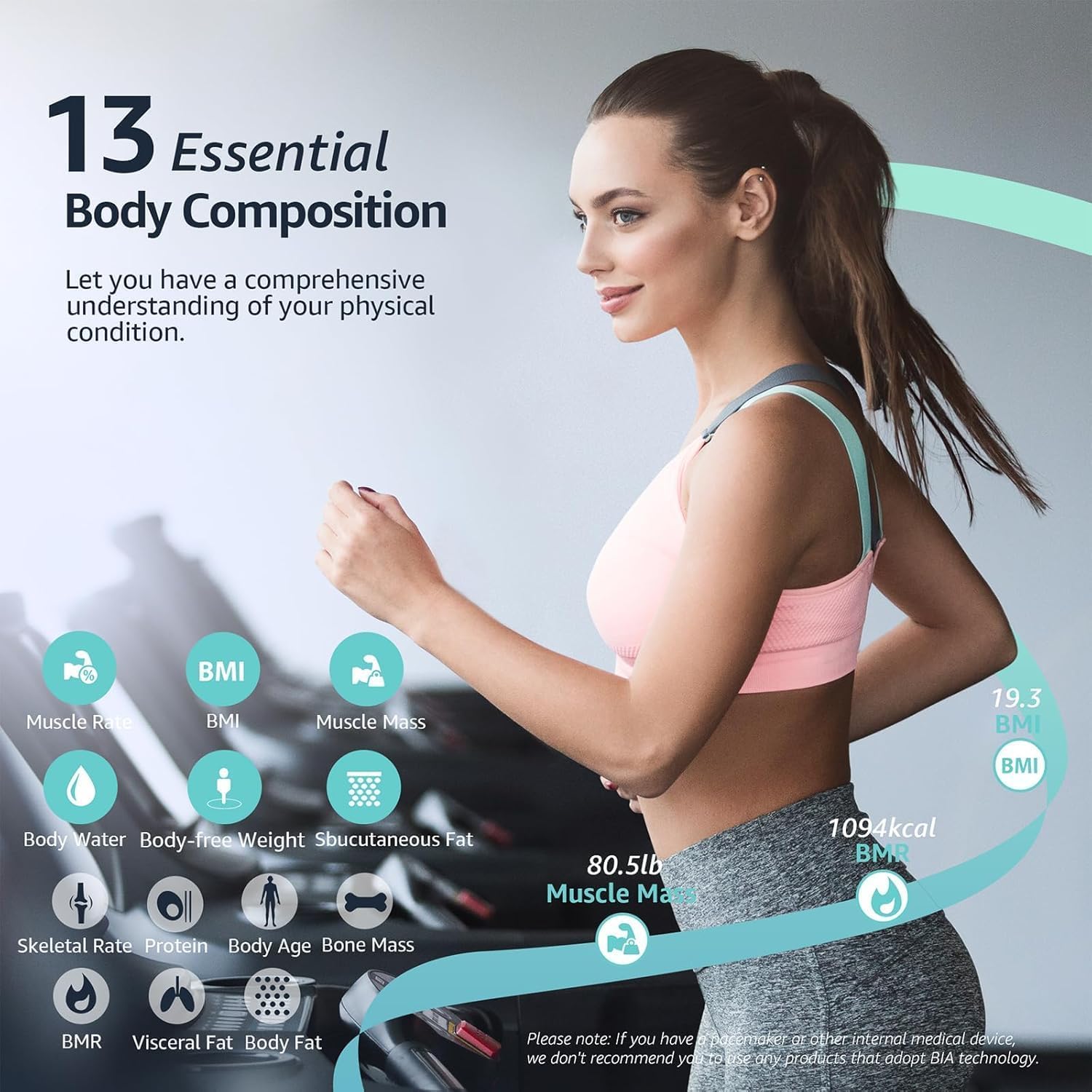 Smart Body Composition Scale — 13 Metrics, Bluetooth, Body Fat & BMI Tracker