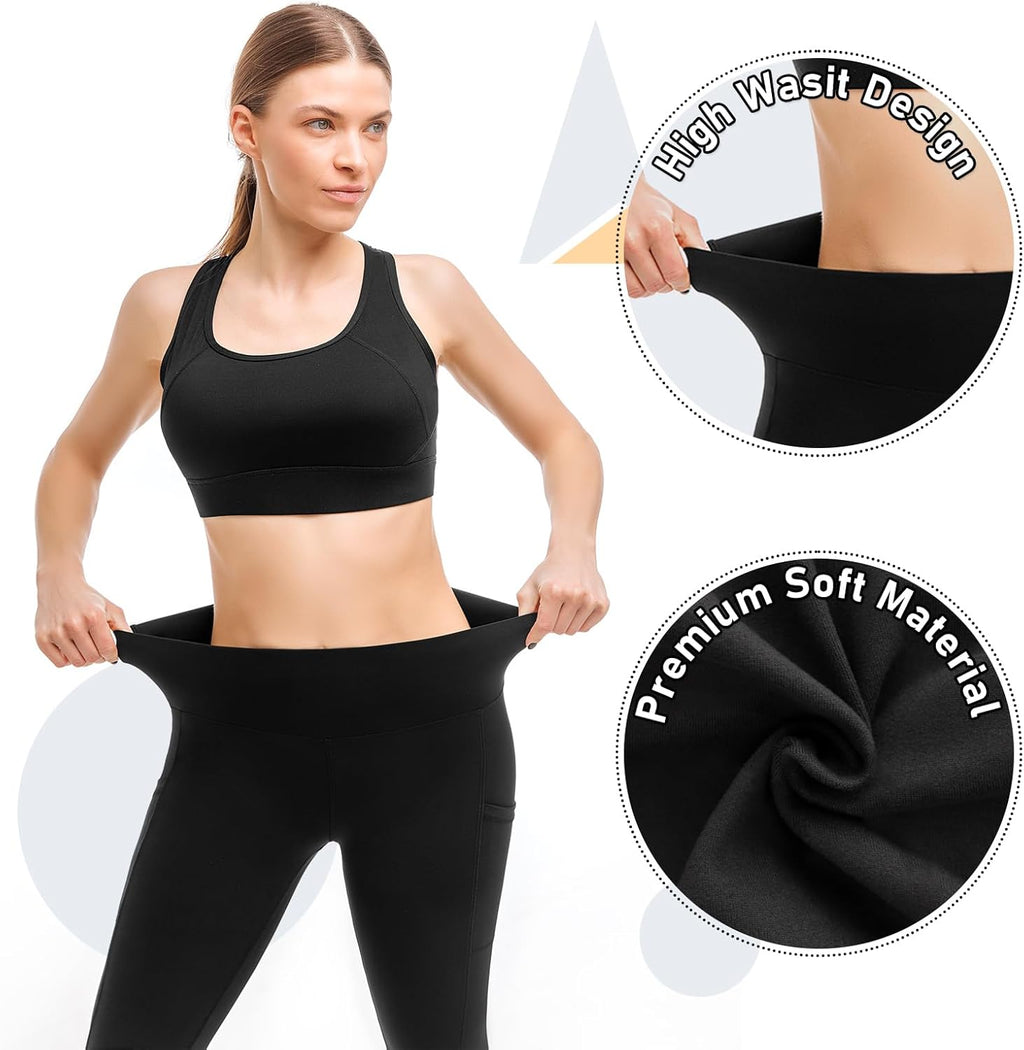 Leafigure 2-Pack Women's Gym Leggings — High Waist Opaque Workout Leggings with Pockets
