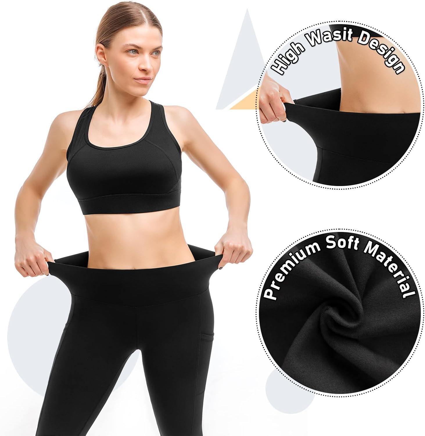 Leafigure 2-Pack Women's Gym Leggings — High Waist Opaque Workout Leggings with Pockets