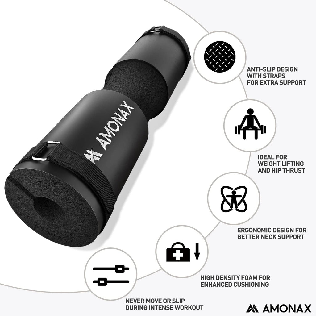 Amonax Barbell Squat Pad — Extra Thick Foam Collar for Hip Thrusts & Squats