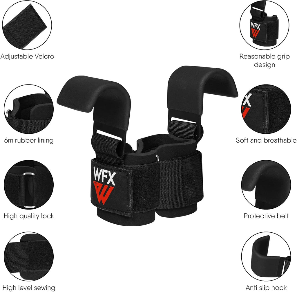 Weight Lifting Hooks — Non-Slip Rubber Grips with Neoprene Wrist Support Padding