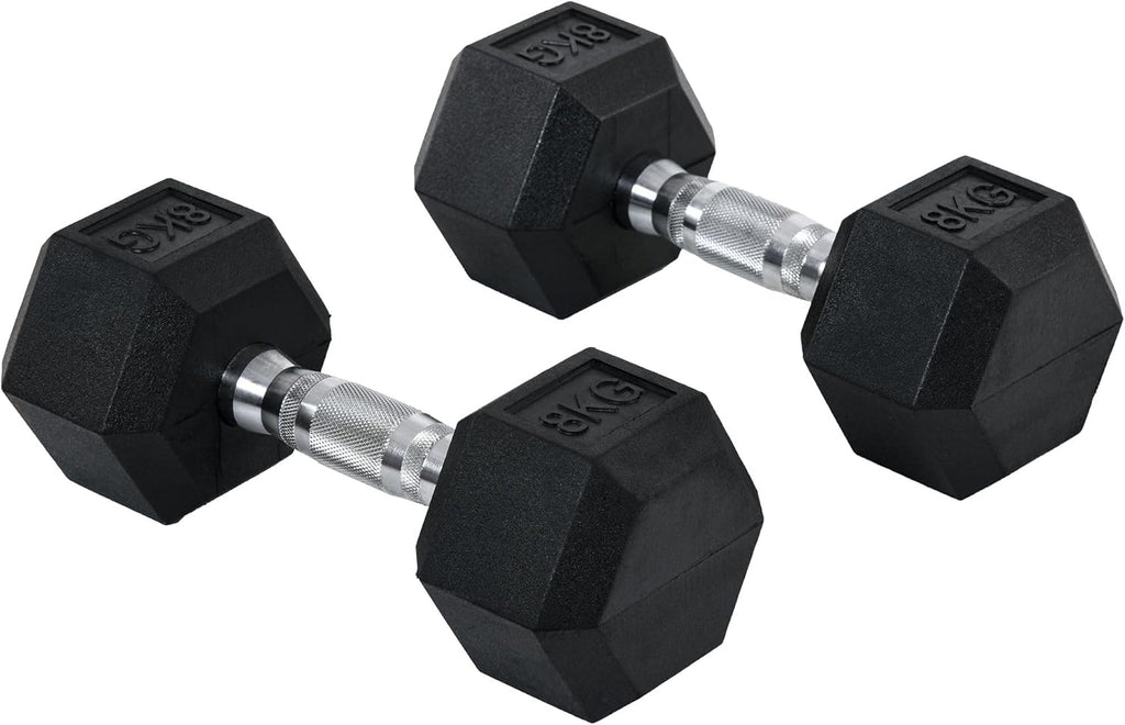 HOMCOM Rubber Hex Dumbbell Set — Anti-Roll Free Weights for Home Gym Training