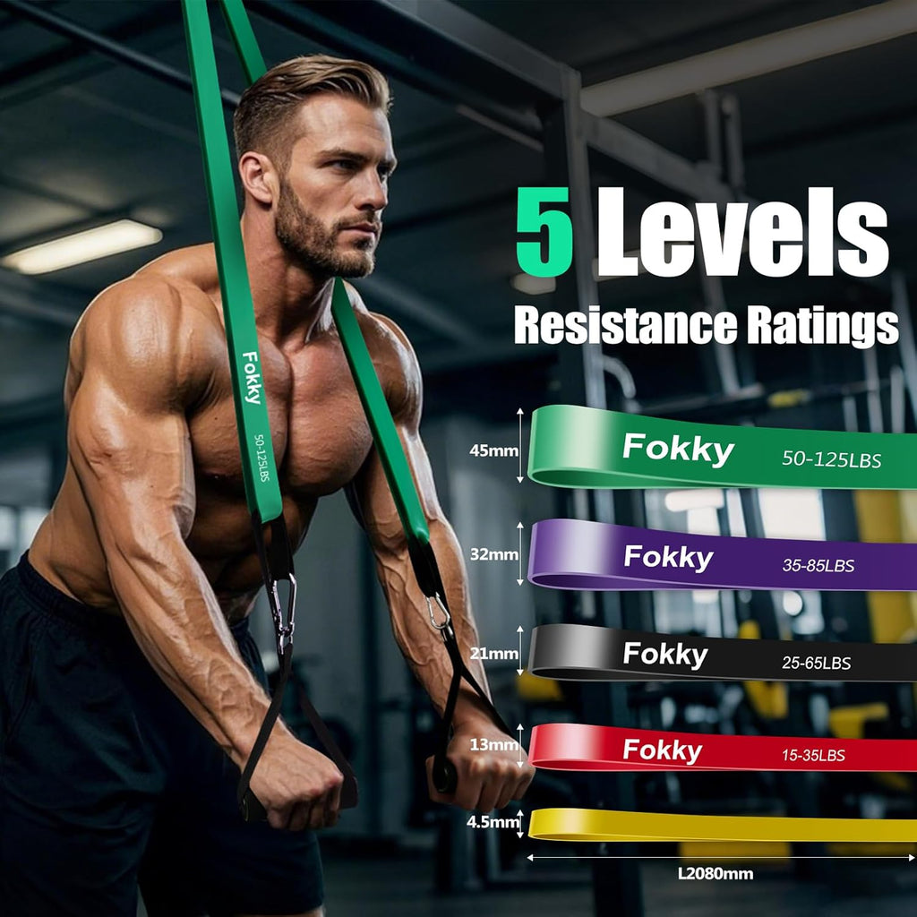 Fokky Resistance Bands Set — 5-Level Tube Bands with Handles & Door Anchor