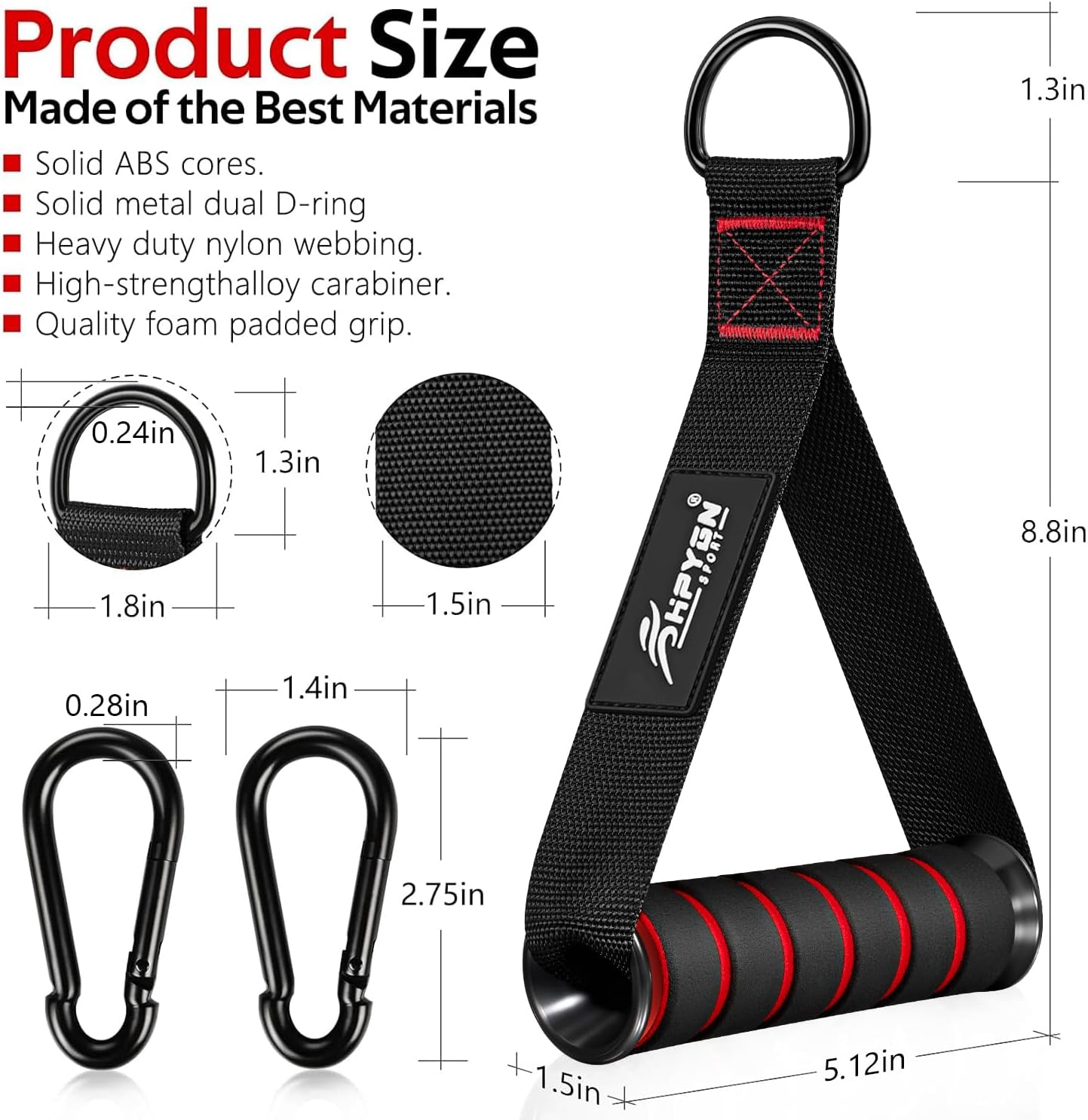 HPYGN Resistance Band Handles — Gym Cable Grips with Carabiner Hooks (Pair)