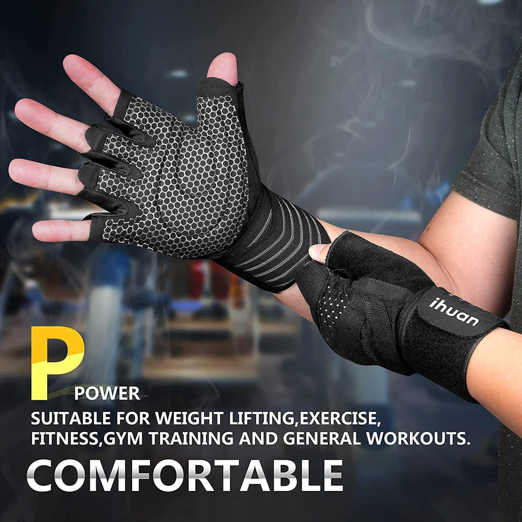 ihuan Weight Lifting Gloves with Wrist Wrap — Ventilated Gym Workout Gloves