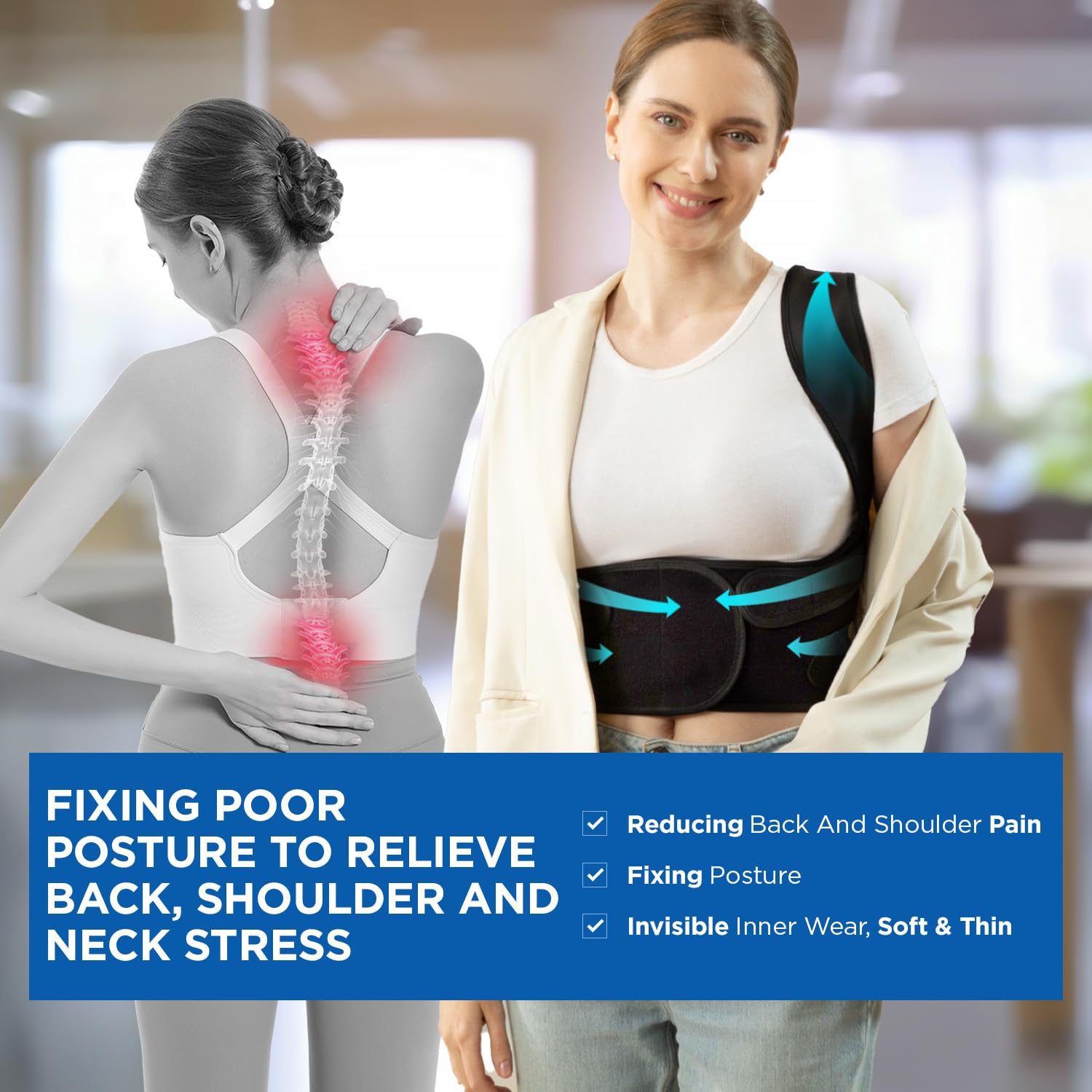 Vicorrect Posture Corrector — Adjustable Back Brace for Upper Back Pain Relief