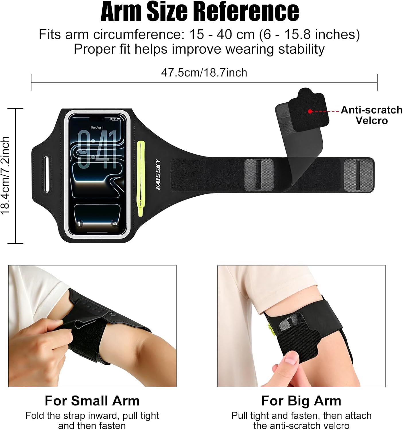 HAISSKY Running Armband — Phone Holder with Zip Pocket for Phones to 6.9 inch
