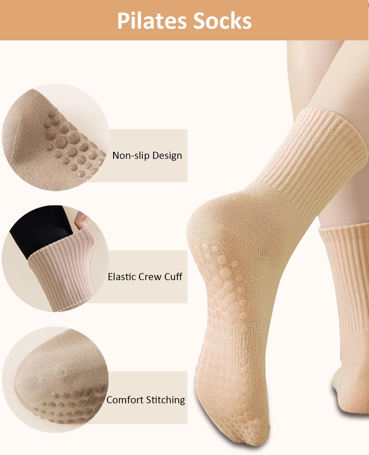 Yikki Pilates Grip Socks 4 Pairs — Non-Slip Yoga & Reformer Socks for Women