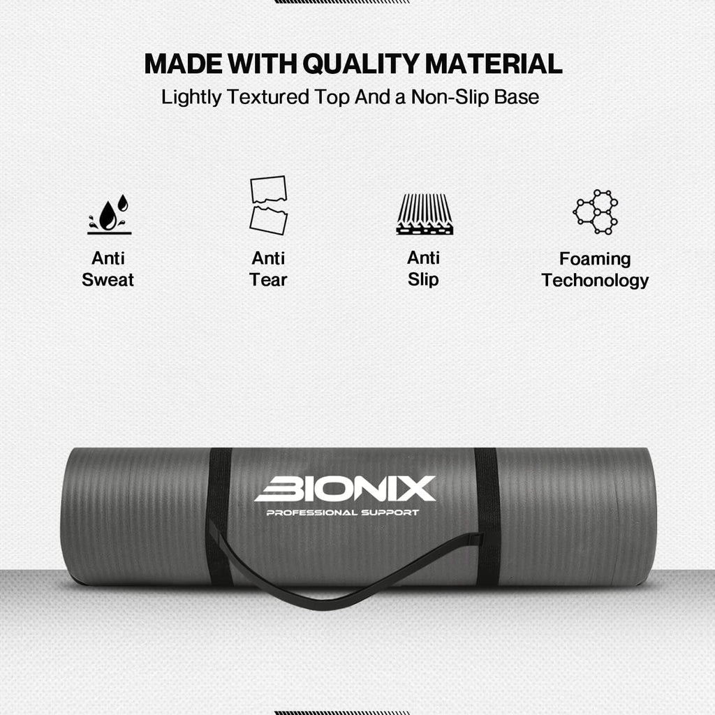 Bionix Travel Yoga Mat — Non-Slip NBR Foam Exercise Mat with Carry Straps