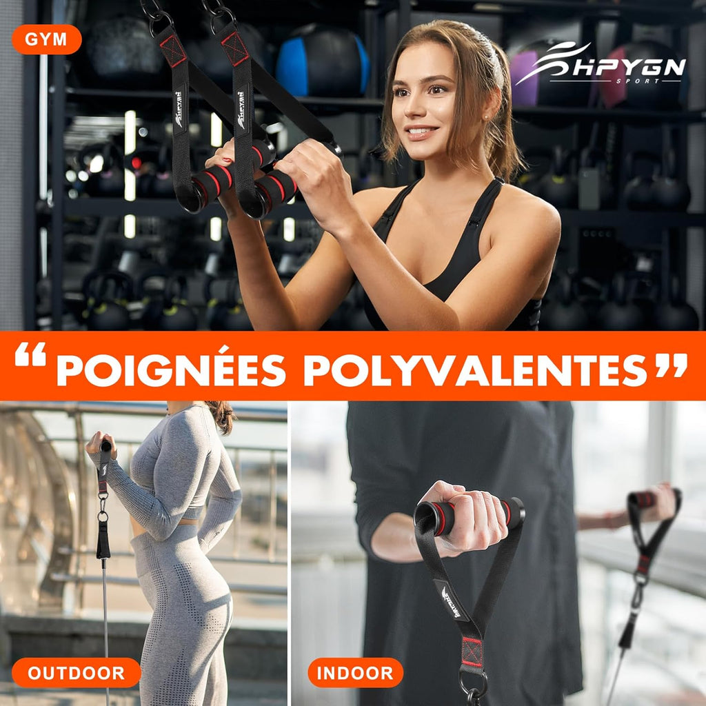 HPYGN Resistance Band Handles — Gym Cable Grips with Carabiner Hooks (Pair)