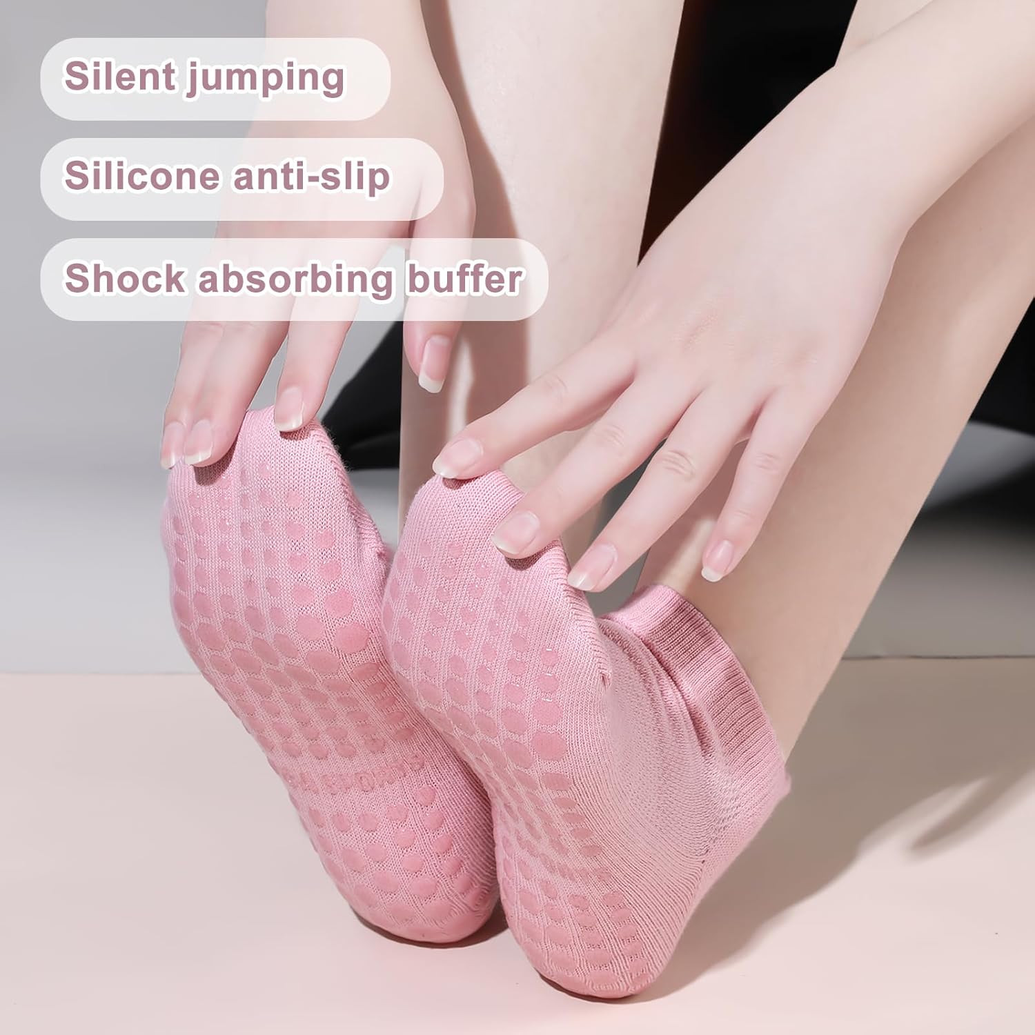 Zuimei Pilates Grip Socks 5 Pairs — Non-Slip Yoga Socks for Women, UK 4-7