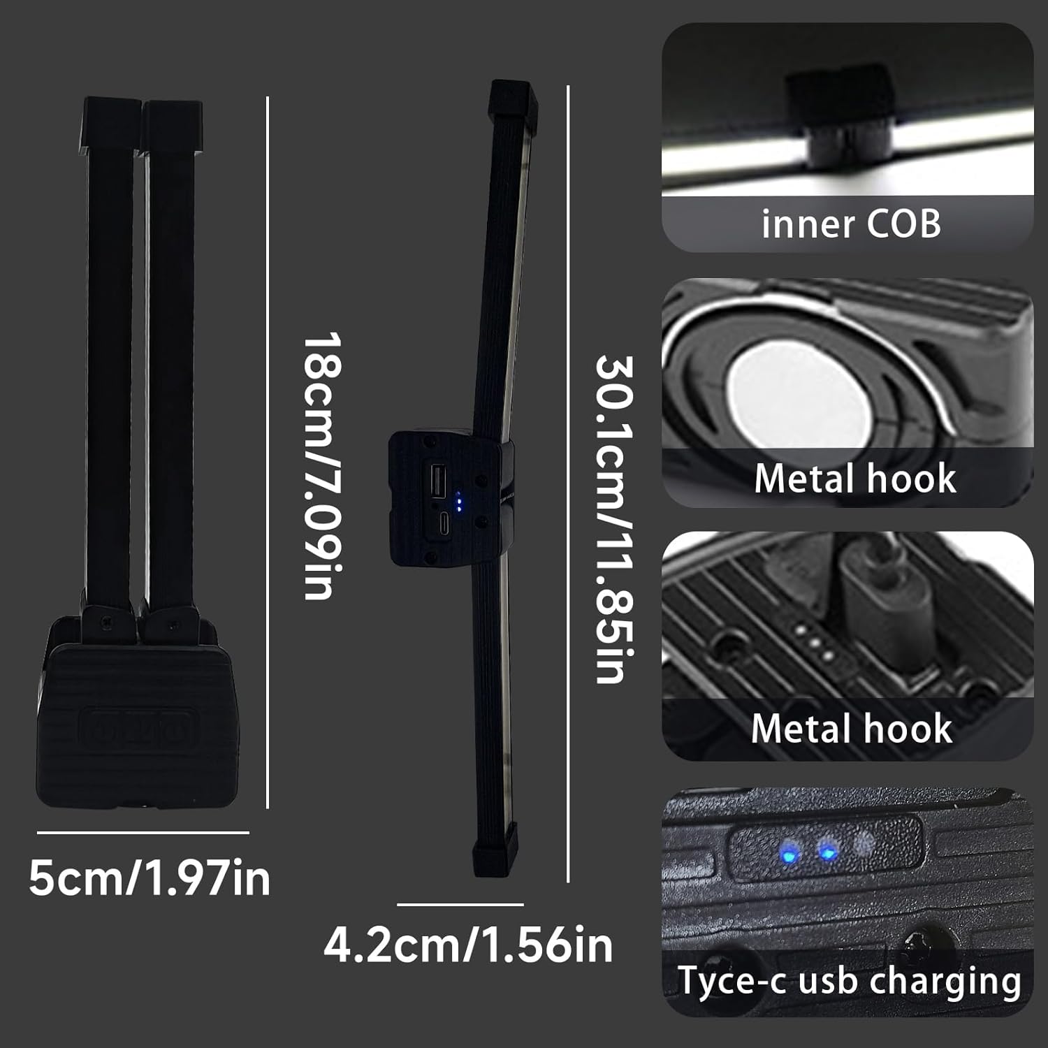 Gym Posing Light — Portable Magnetic LED Lamp with Hook & 7 Brightness Modes